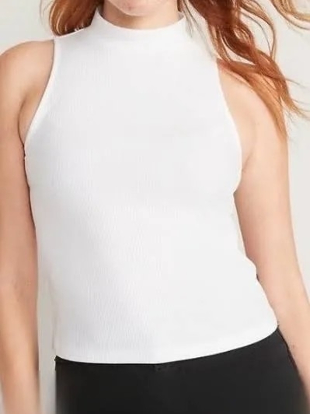 White Ribbed Mock Neck Tank Top - Women